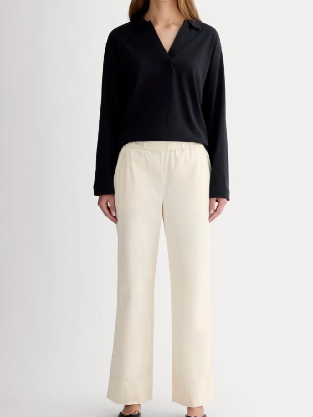 Everlane THE EASY PANT Cream Wide-Leg Pull-On Pants, Organic Cotton, Size 00